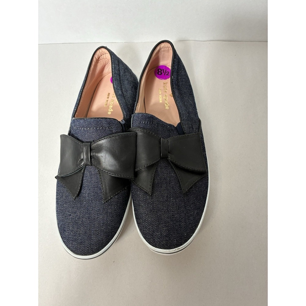 Kate Spade‎ Slip On Loafers Sz 8.5 Chambray Bow Front Preppy Designer
